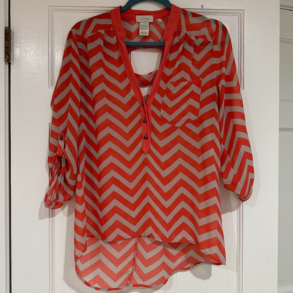 Soulmates Chevron Striped Blouse - Orange & Tan - M